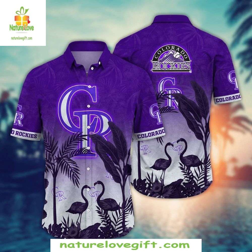 Colorado Rockies Hawaiian Shirt Purple Crane Retreat MLB Baseball Apparel