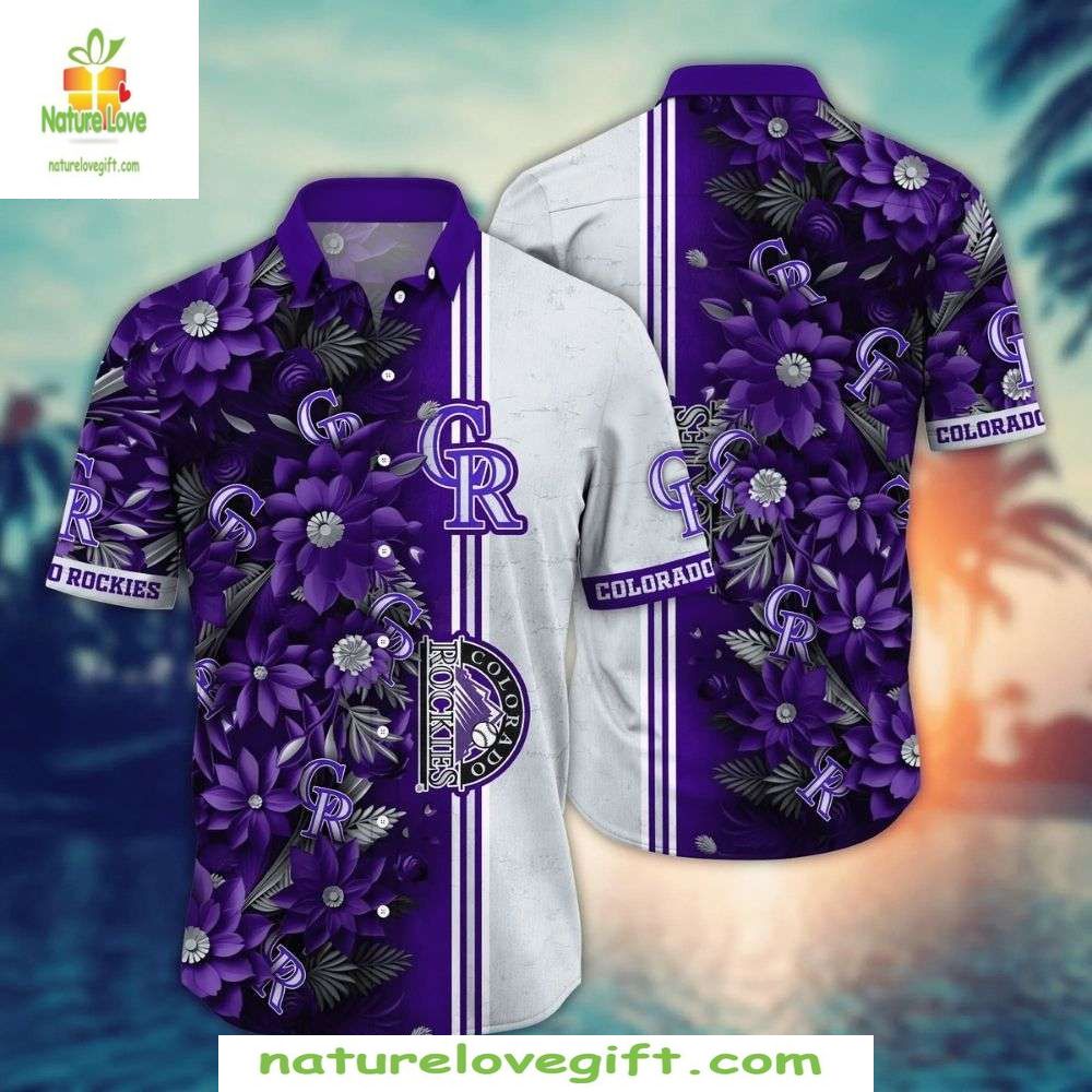 MLB Hawaiian Shirt Rockies Deep Purple Floral Aloha Baseball Apparel