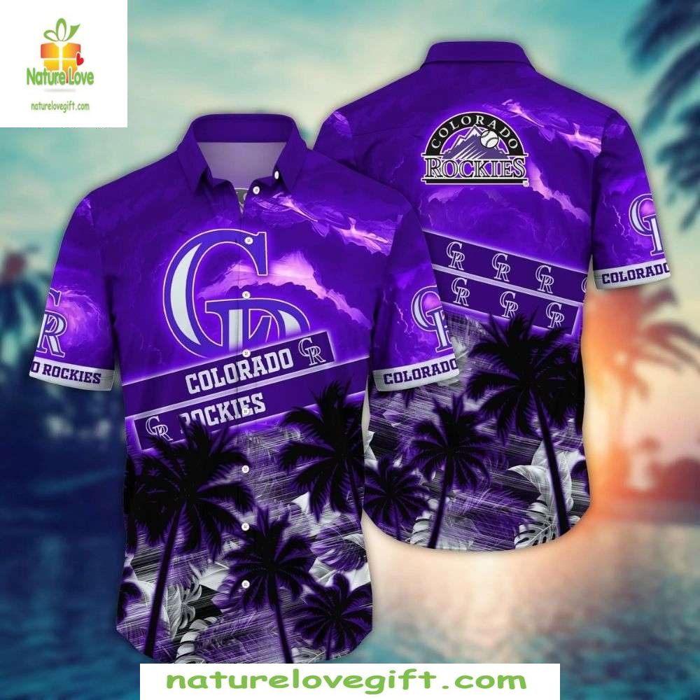 Colorado Rockies Hawaiian Shirt Purple Sunset Baseball Apparel DXC1CPJV