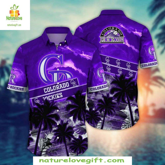 Colorado Rockies Hawaiian Shirt Purple Sunset Baseball Apparel DXC1CPJV