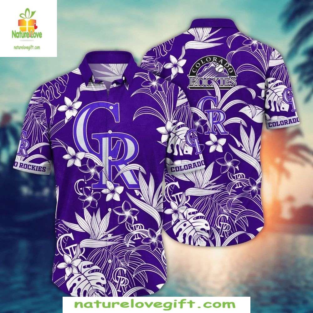 MLB Rockies Purple Floral Hawaiian Shirt Stylish Baseball Aloha Apparel