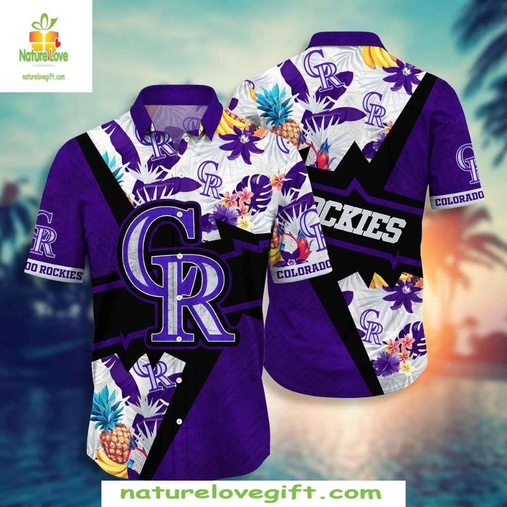 MLB Rockies Hawaiian Shirt Purple Passion Fruit Floral Baseball Apparel