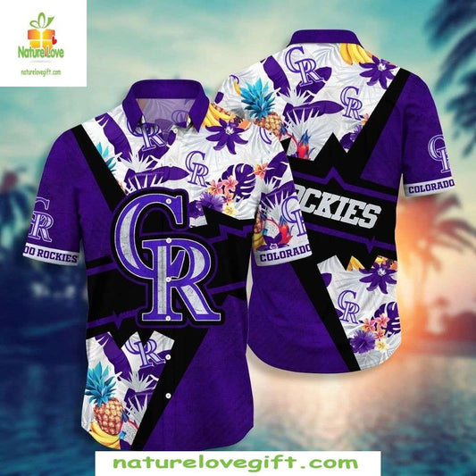 MLB Rockies Hawaiian Shirt Purple Passion Fruit Floral Baseball Apparel