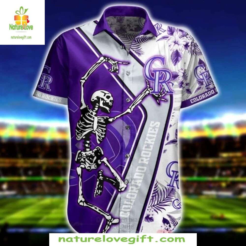 MLB Hawaiian Shirt Rockies Purple Skeleton Dance Tropical Baseball Apparel