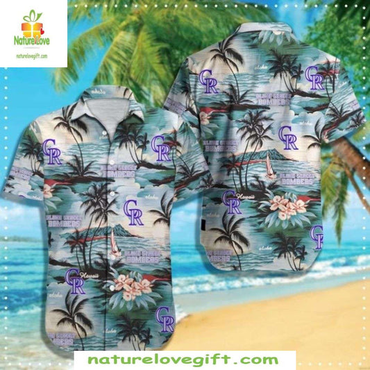 MLB Hawaiian Shirt Rockies Serene Palms Sunset Stylish Baseball Apparel