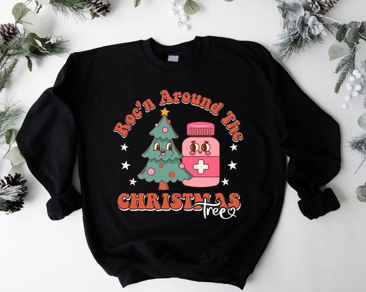 Rocking Around the Christmas Tree Sweatshirt, Retro Pharmacy Holiday Sweater, Medical Christmas Hoodie, Matching Nursing...