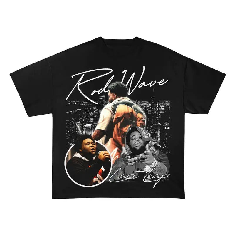 Rod Wave Graphic Big Face Sky City Last Lap 2024 Tour T-Shirt Crewneck Shortsleeve