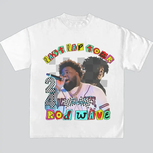 Rod Wave Last Lap 24 Flag Racing Graphic Big Face Rap Tee Shirt Top Shortsleeve