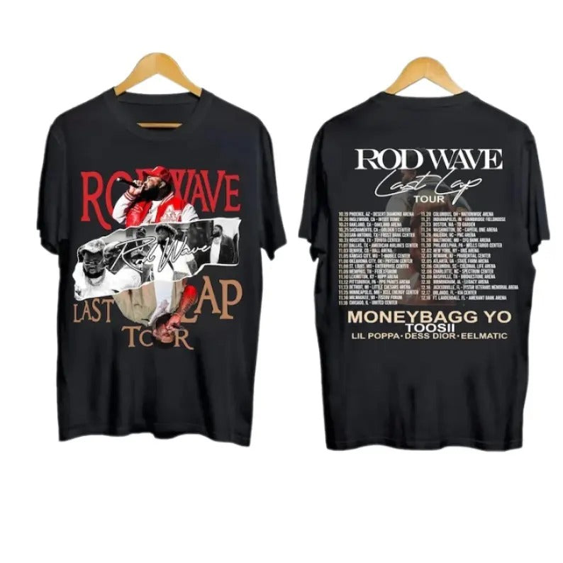 Rod Wave Shirt, Rod Wave Last Lap Tour Tshirt, Concert Shirt, Graphic Tee, Hip Hop Music Fan Gift Shirt Collar Cotton