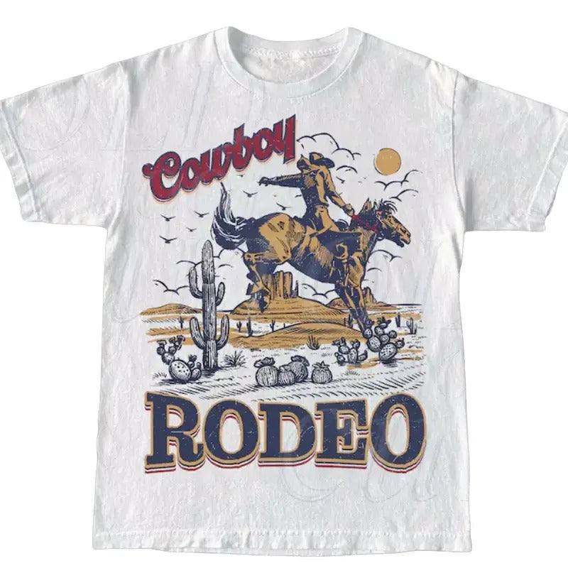 Rodeo 90s Graphic Cowboy T-Shirt, Vintage 2000s Wes.tern Shirt Cotton Fabric