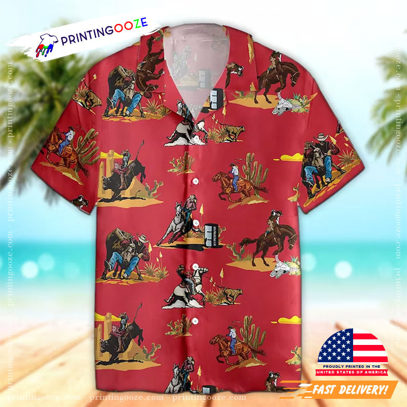 Rodeo Pattern Horse Racing Hawaiian Shirt