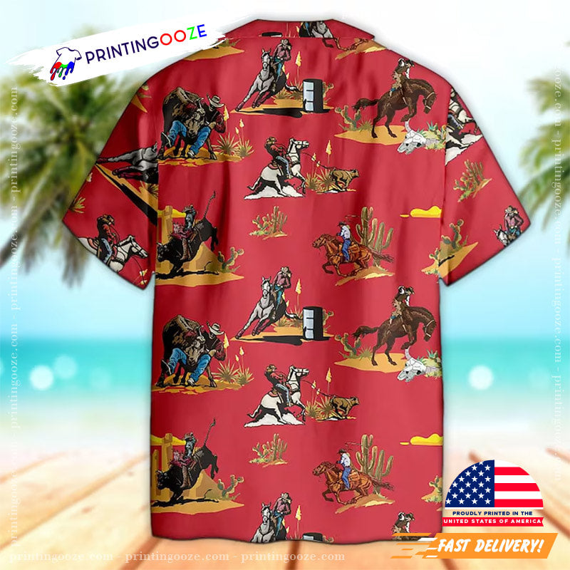 Rodeo Pattern Horse Racing Hawaiian Shirt