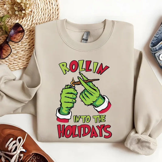 Rollin in the Holidays Some Christmas Spirit SweatShirt, G.r.ii.ch.mas Shirt For Sale, Retro Christmas Sweatshirt,...