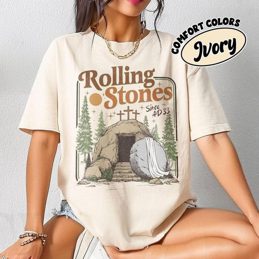 Rolling Stones Graphic Tee, He Is Risen Sublimation Design, Easter Christian, Funny Christian Shirt Designs 0