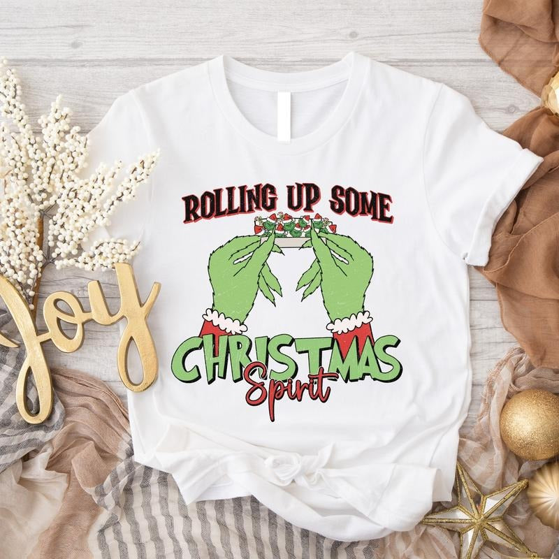 Rolling Up Some Christmas Spirit Shirt, Funny Christmas Gift T-Shirt, Trendy Shirt For Christmas, Retro Christmas Short...