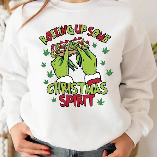 Rolling Up Some Christmas Spirit SweatShirt T Shirt, G.r.ii.ch.mas Shirt For Sale, Retro Christmas Sweatshirt, Christmas...