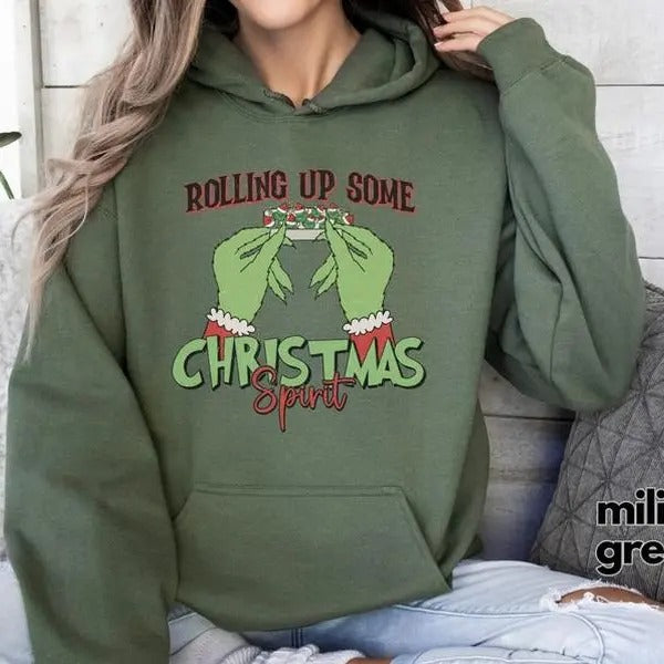Rolling Up Some Christmas Spirit SweatShirt T Shirt, G.r.ii.ch.mas Shirt For Sale, Easy to match,Trendy Christmas Shirt...