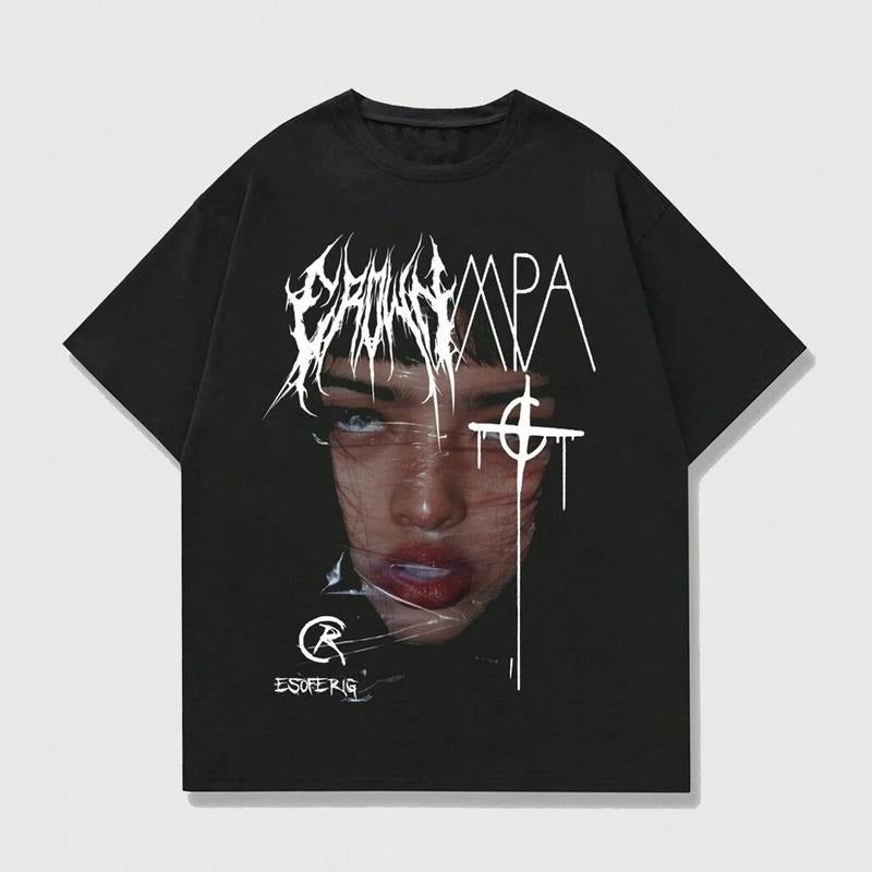 Romwe Street Life Casual High Street Vintage Portrait Short Sleeve Y2k Graphic Print T-Shirt Cotton Fabric