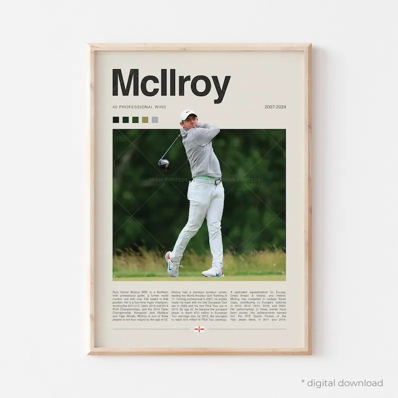 Rory McIlroy Poster, Golf Poster, PGA Tour Golf Wall Art for Office, Sports Bedroom Art, Golf Gift Ideas, Golf Swing Artworkv golf gifts for him