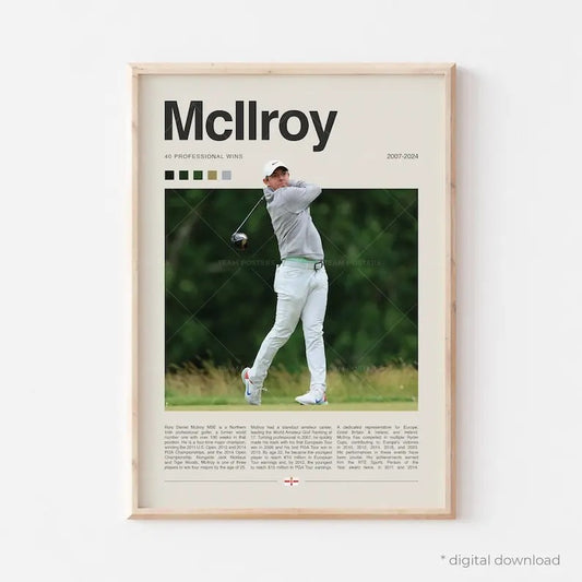 Rory McIlroy Poster, Golf Poster, PGA Tour Golf Wall Art for Office, Sports Bedroom Art, Golf Gift Ideas, Golf Swing Artworkv golf gifts for him
