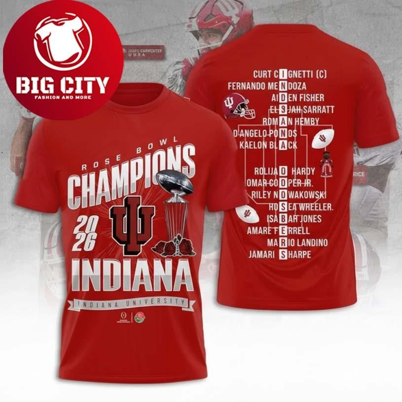 Rose Bowl Champions Indiana University Hoosiers 2026 Two Sided Shirt
