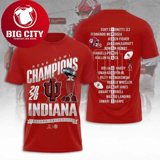 Rose Bowl Champions Indiana University Hoosiers 2026 Two Sided Shirt