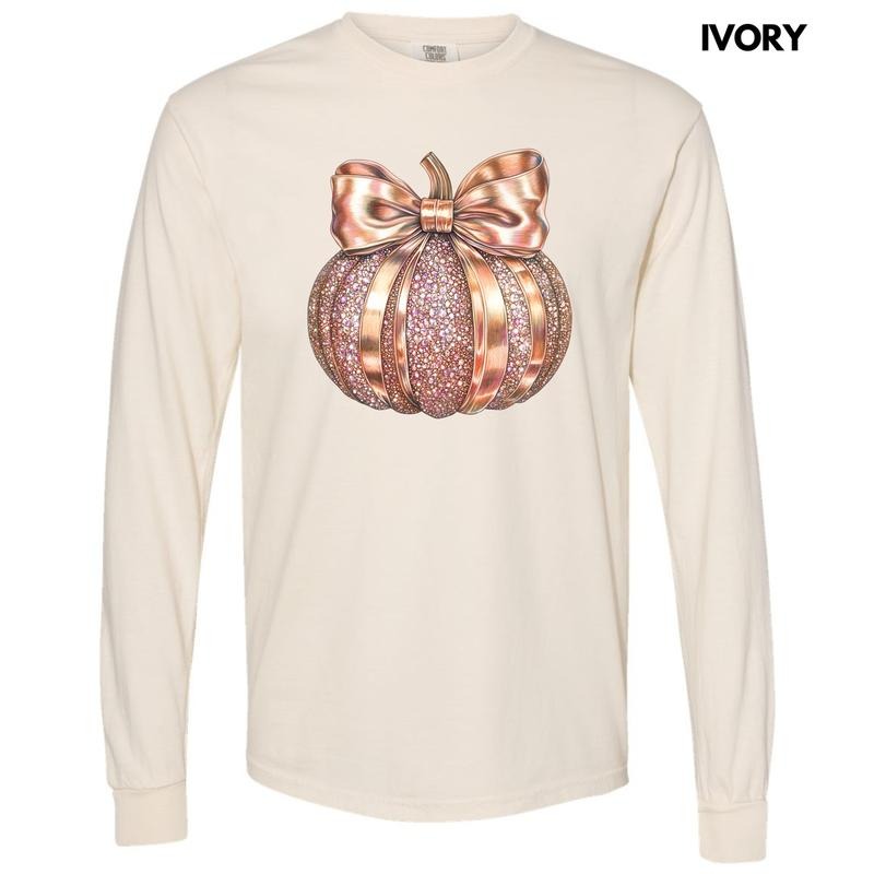 Rose Gold Jeweled Pumpkin Long Sleeve Comfort Colors T-Shirt 'NLB' Hoodie, Sweatshirt | InkThreadWorks.com