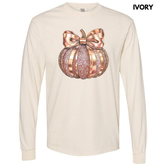 Rose Gold Jeweled Pumpkin Long Sleeve Comfort Colors T-Shirt 'NLB' Hoodie, Sweatshirt | InkThreadWorks.com