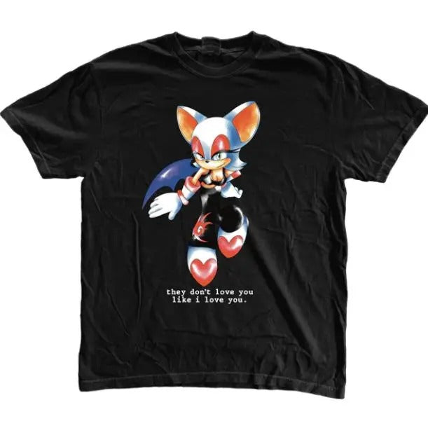 Rouge the Bat Wait T-Shirt, Sonic Adventure Shirt, Unisex Vintage Graphic Tees Gothic Grunge Y2k Emo Scene Amity Affliction Style Clothes Men Women Streetwear