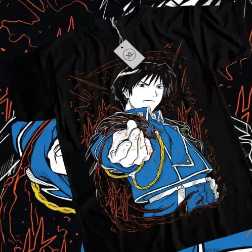 Roy Mustang T-Shirt Fullmetal Alchemist Lust FMA Anime Girl Black Shirt All Size