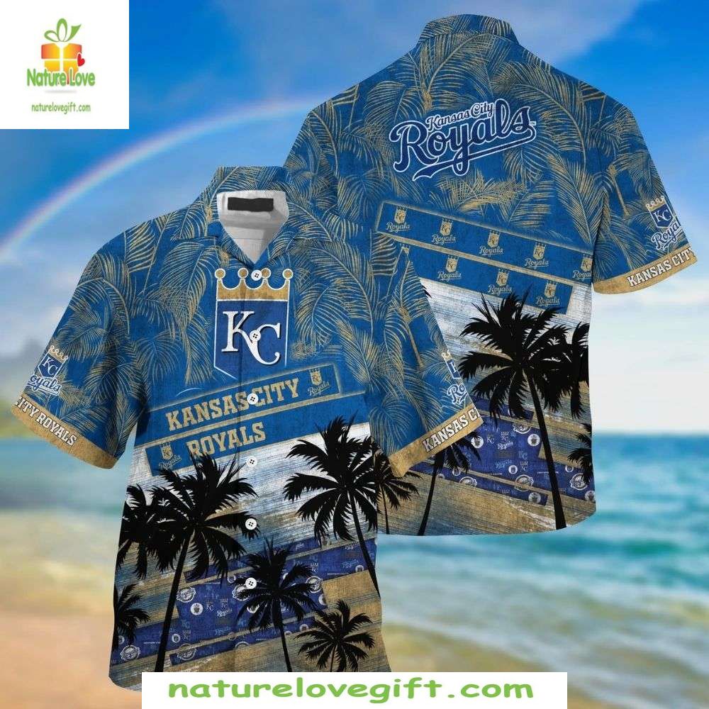 MLB Hawaiian Shirt KC Royals Beachfront Paradise Palm Tree Baseball Apparel
