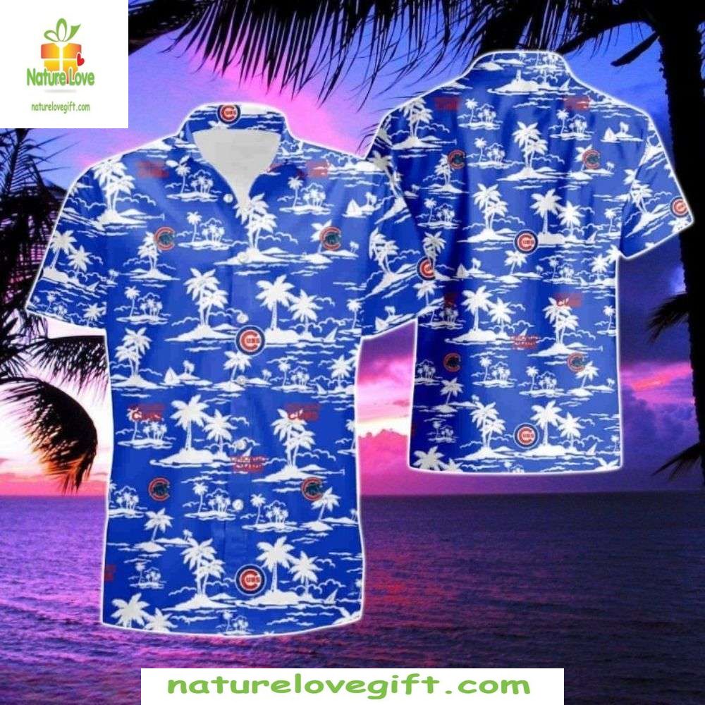 MLB Cubs Hawaiian Shirt Royal Blue Tropics Aloha Baseball Apparel