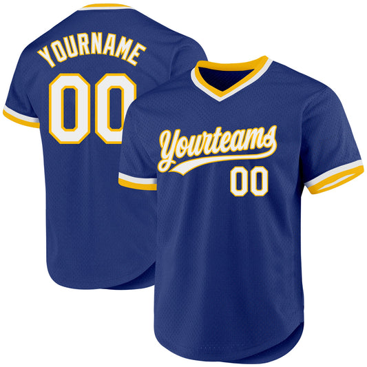 Custom Royal White-Gold Authentic Throwback Baseball Jersey
