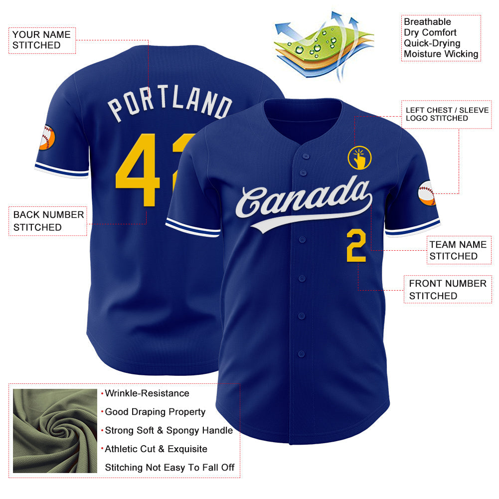 Custom Royal Yellow-White Authentic Baseball Jersey