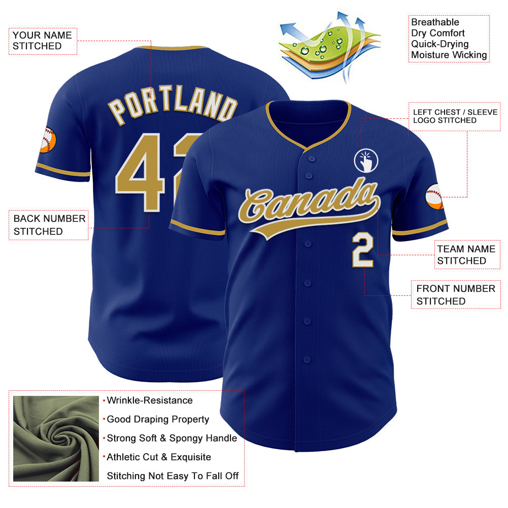 Custom Royal Old Gold-White Authentic Baseball Jersey