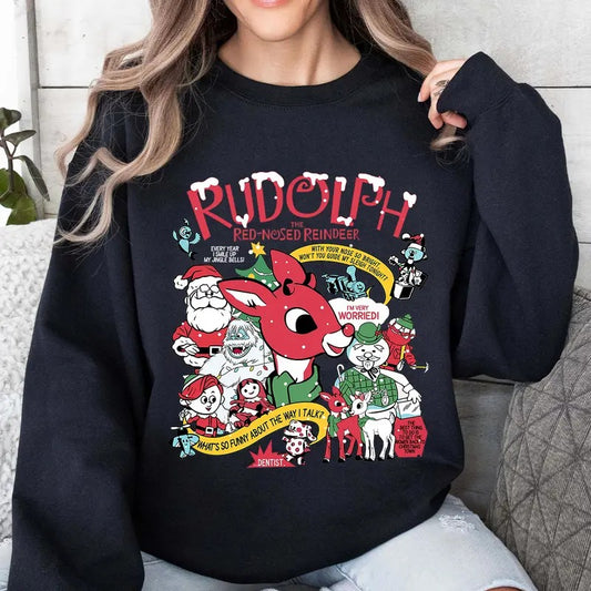 Rudolph Red Nose Reindeer Sweatshirt, Santa Rudolph Christmas T-Shirt, Christmas Movie Hoodie