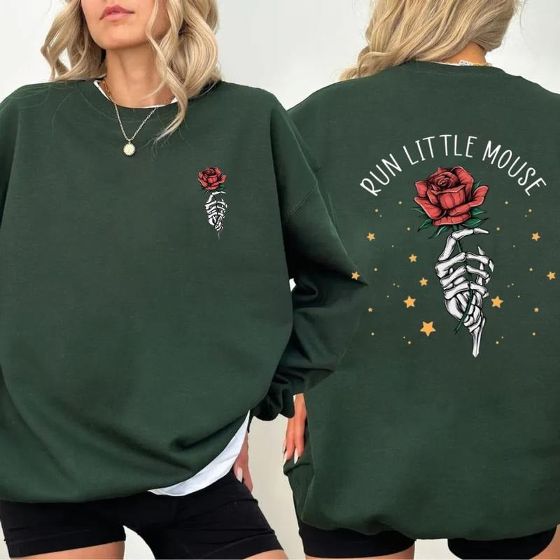 Run Little Mouse Sweatshirt, Rose Skeleton, Smut Reader, Dark Romance Merch, Haunting Adeline Shirt, Women's Book Lover...