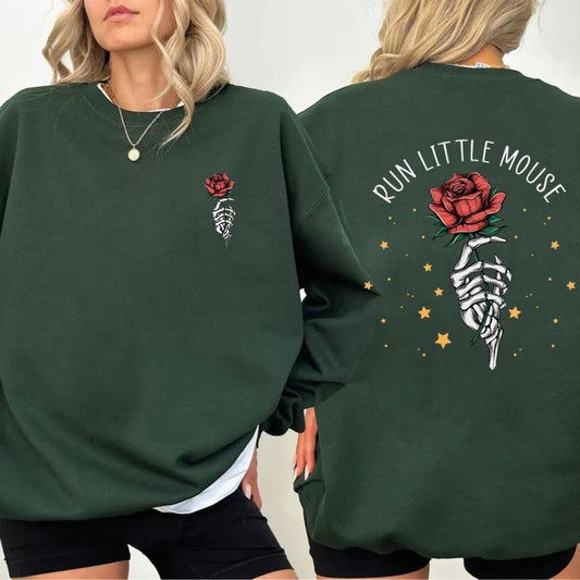Run Little Mouse Sweatshirt, Rose Skeleton, Smut Reader, Dark Romance Merch, Haunting Adeline Shirt, Women's Book Lover...