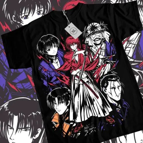 Rurouni Kenshin Samurai Himura T-Shirt Rurouni kenshin art Black Shirt All Size Hoodie, Sweatshirt | InkThreadWorks.com