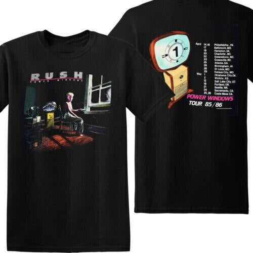 Rush Power Windows Tour 1985 T-Shirt Black Band Concert 80s Gift