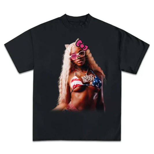 S Red Kitty Super Star Graphic Rap Tee Shirt Streetwear New Design