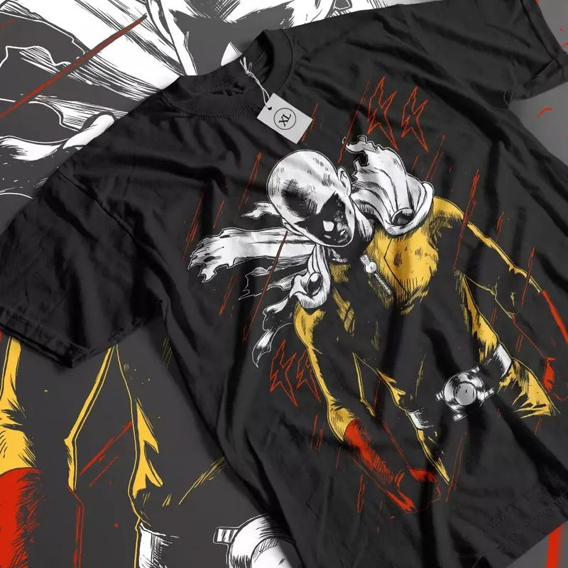 SAITAMA One Punch Man T-Shirt Anime Manga Gifts Black Shirt Unisex All Size Hoodie, Sweatshirt | InkThreadWorks.com