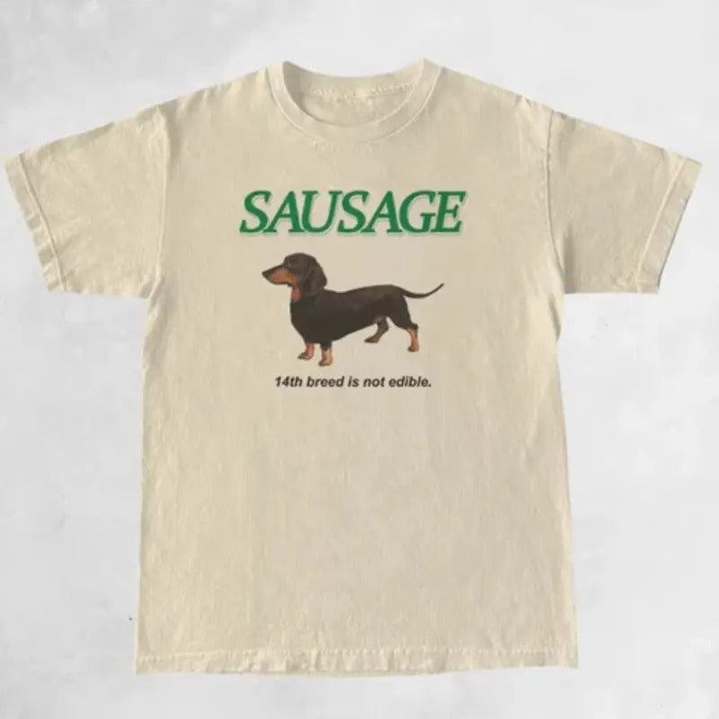 SAUSAGE WIENER DOG TEE, SAUSAGE WIENER DOG Shirt, SAUSAGE WIENER DOG Merch, Funny Shirt, Cute Shirt, Vintage Graphic tee, 2000s vintage tops, gift fot him, gift for her top menswear Underwear Streetwear Tshirt Crewneck Round Neck Shortsleeve