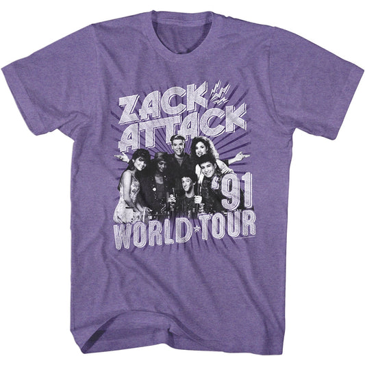 Saved By The Bell Mens S/S T-Shirt - Zack Attack '91 Tour - Heather Retro Purple Heather