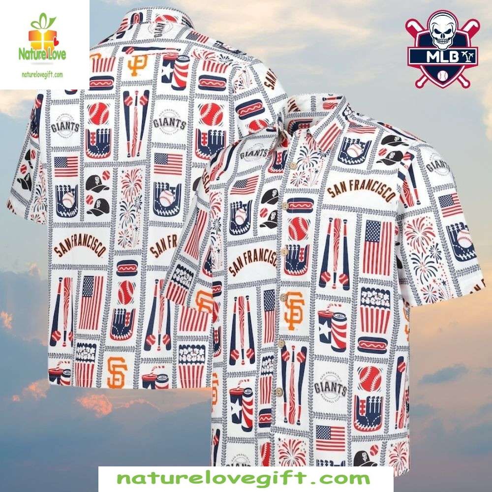 SF Giants Hawaiian Shirt Patriotic 4th Of July Fireworks MLB Baseball Apparel