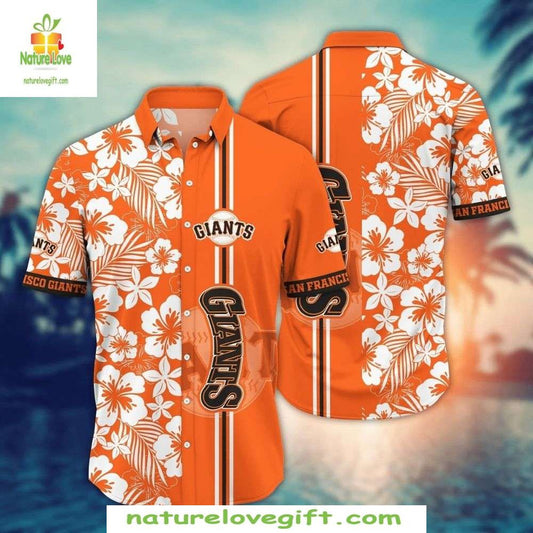 SF Giants Hawaiian Shirt Tropical White Orange Aloha Baseball Apparel