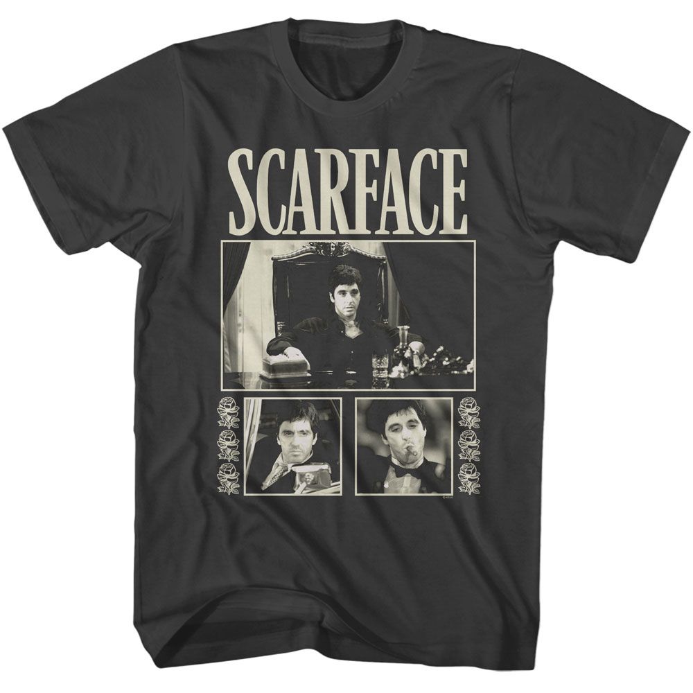 Scarface - Three Photos With Roses - American Classics - Solid Gray Adult Short Sleeve T-Shirt
