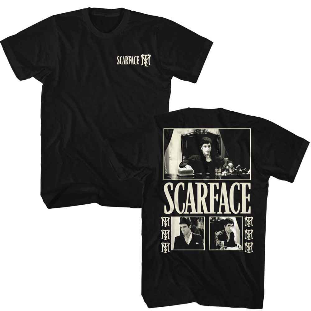 Scarface - Three Photos - American Classics - Solid Black Adult Short Sleeve T-Shirt