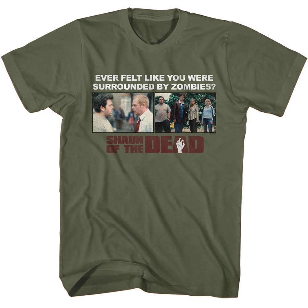 Shaun Of The Dead - Surrounded By Zombies - American Classics - Solid Green Adult Short Sleeve T-Shirt