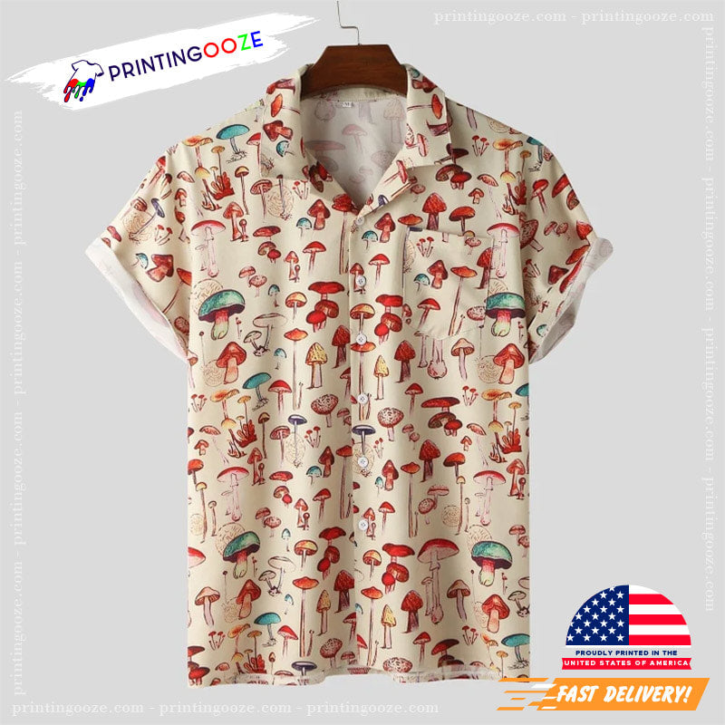 Summer Mushroom Hawaii Loose Holiday Beach Printed Hawaiian Shirts